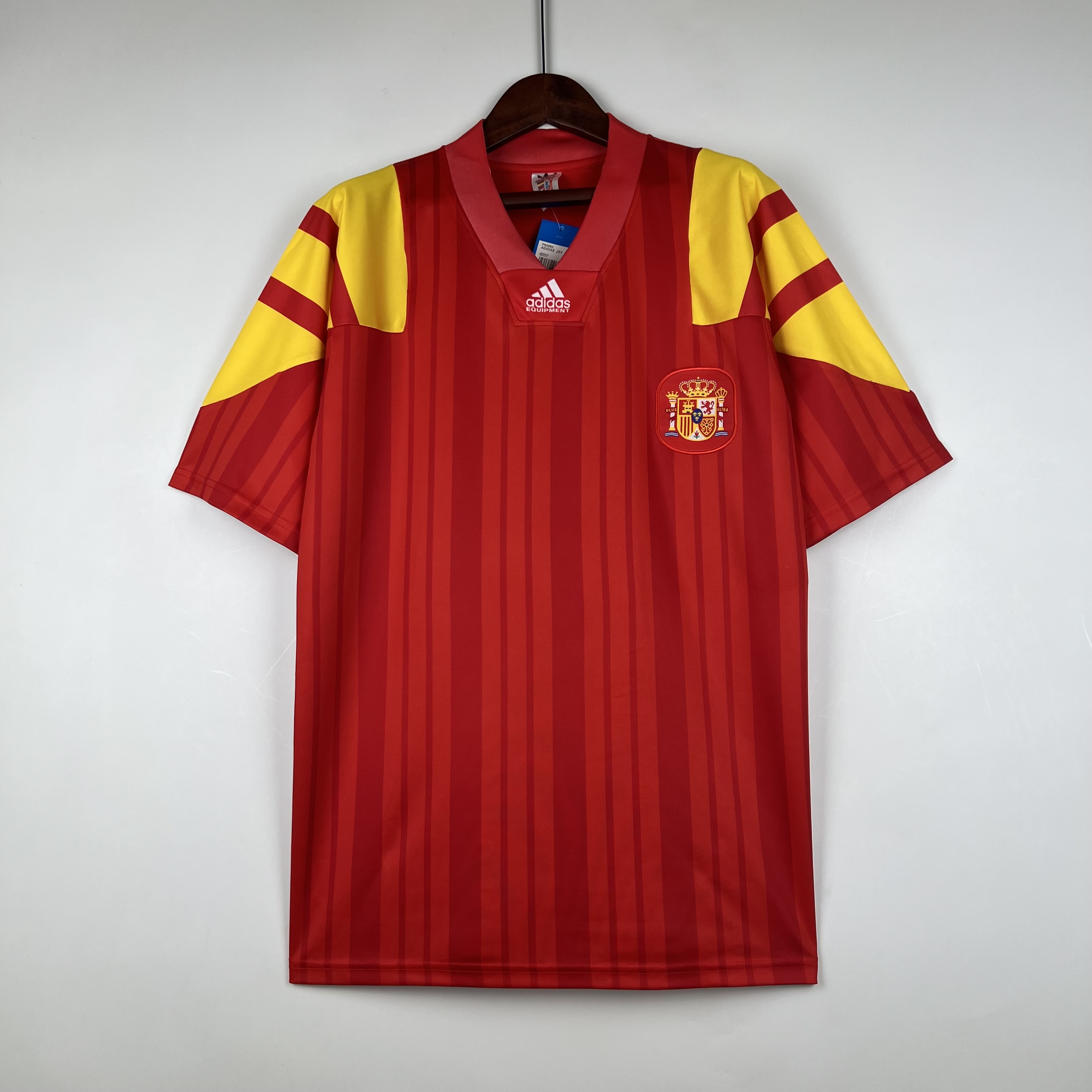 Mens Spain Retro Home Jersey 1992 Mens Spain Retro Home Jersey 1992 front view on hanger