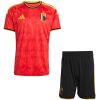 Bright red Belgium home shirt with tonal pattern and black collar front view
