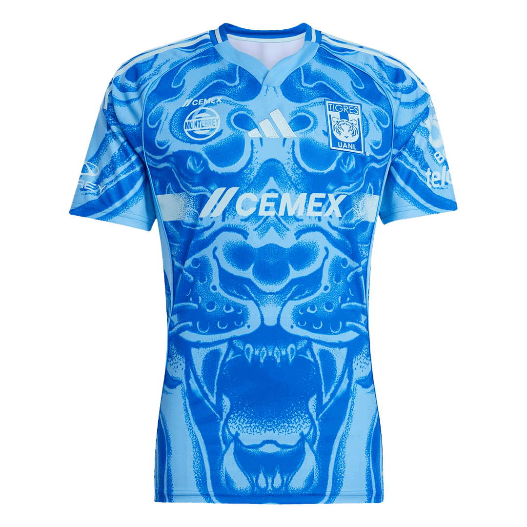 Mens Tigres UANL Away Jersey 2025/26 Mens Tigres UANL Away Jersey 2025/26 front view with cyan tiger graphic