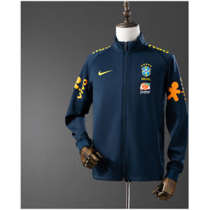 Mens World Cup Brazil Royal Blue Jacket Jersey 2022 front view on mannequin showing navy shell and stand collar