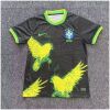 Mens Brazil Black With Eagles Special Version Jersey 2025 flat view showing black jersey with neon yellow flying birds