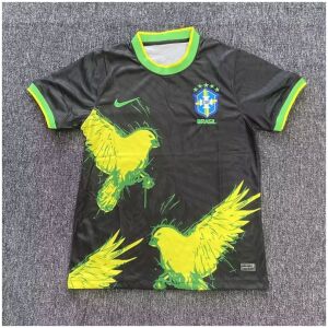 Mens Brazil Black With Eagles Special Version Jersey 2025 flat view showing black jersey with neon yellow flying birds