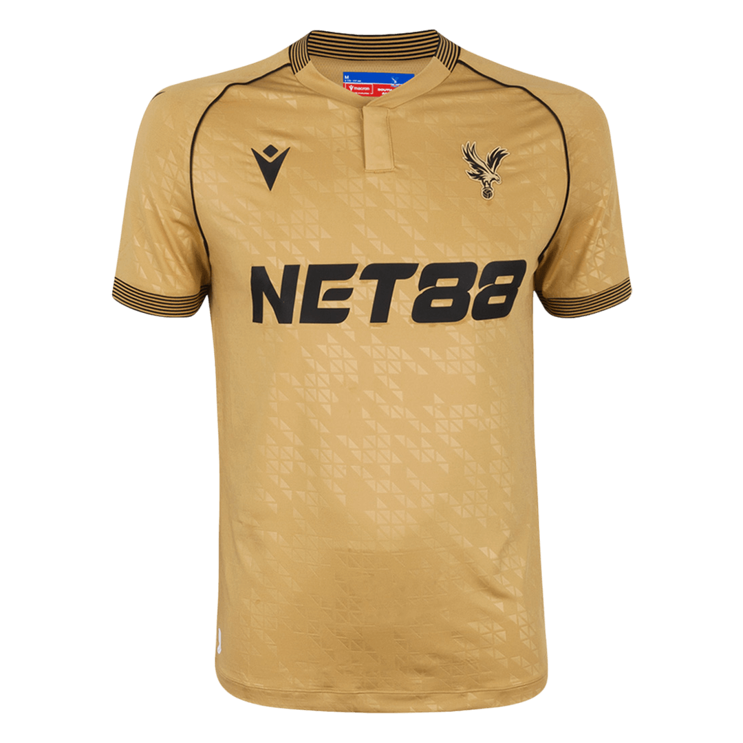 Mens Crystal Palace Away Jersey 2025/26 Mens Crystal Palace away jersey gold jacquard with NET88 sponsor front view