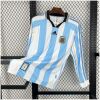 Mens World Cup Argentina Retro Long Sleeve Home Jersey 1998 on hanger showing polo collar and long sleeves