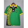 Mens World Cup Jamaica Retro Away Jersey 1998 on mannequin showing green body and yellow tribal panel