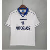 Mens Chelsea Retro Away Jersey 1998/00 on hanger showing white jacquard body with tipped blue polo collar and AUTOGLASS sponsor