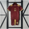 Kids Mexico Red Gold Cup Kit 2025 on hanger showing maroon jersey with gold crest and matching shorts