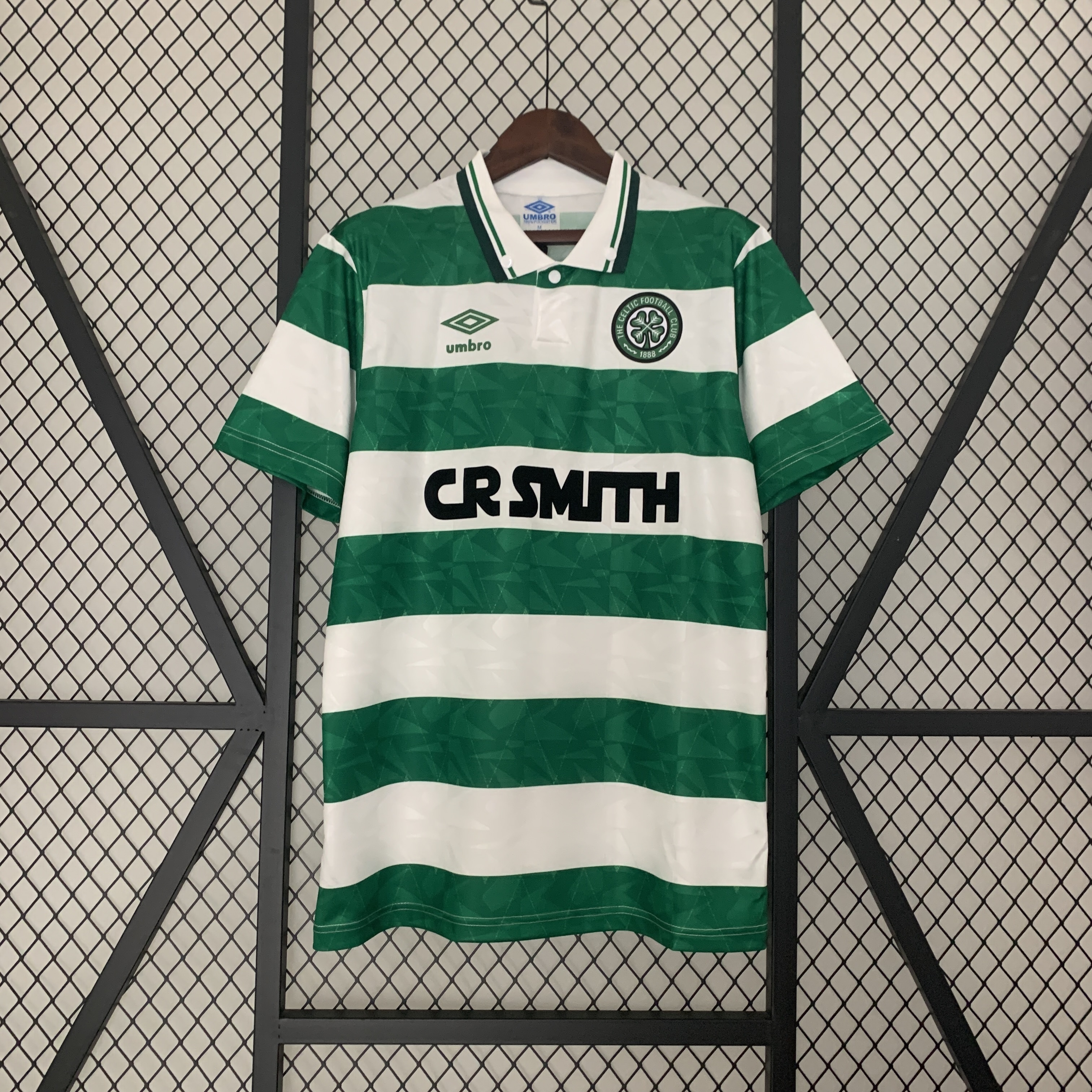 Mens Celtics Retro Home Jersey 1989/91 Mens Celtics Retro Home Jersey 1989/91 front view in green and white hoops