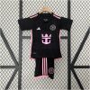 Kids Miami Away Kit 2024/25 front view showing black shirt and shorts