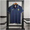 Mens World Cup France Sapphire Polo 2022 front view on hanger displaying white piping and gold rooster crest