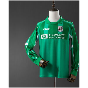 Mens Tottenham Hotspur Retro Long Sleeve Goalkeeper Jersey 1997/99 on hanger showing emerald green stripes and HP logo