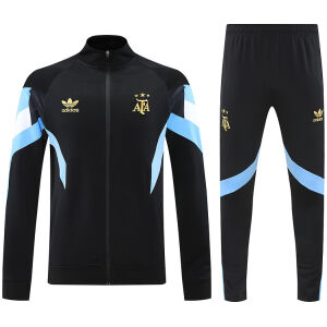 Mens Argentina black Training Kit Suit 2025 showing black track jacket with sky blue panels and pants