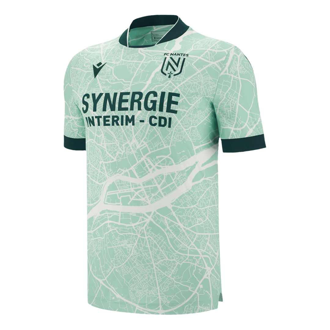 Mens FC Nantes Away Jersey 2025/26 FC Nantes away jersey pale mint green street-map graphic and SYNERGIE sponsor front view