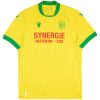 Mens FC Nantes home jersey yellow pinstripes green collar and crest front view