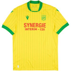 Mens FC Nantes home jersey yellow pinstripes green collar and crest front view