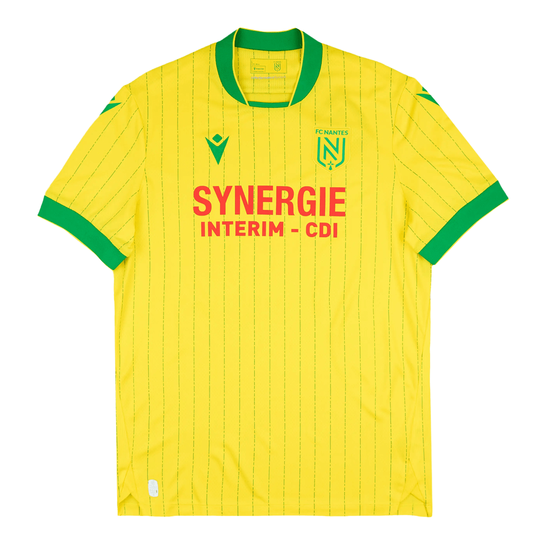 Mens FC Nantes Home Jersey 2025/26 Mens FC Nantes home jersey yellow pinstripes green collar and crest front view