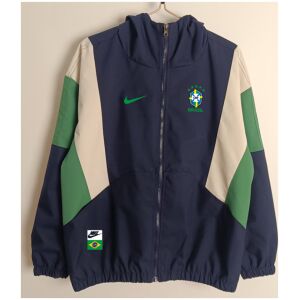 Mens Brazil Sapphire Windbreaker 2025 on hanger showing navy jacket with sand and green chevron blocks