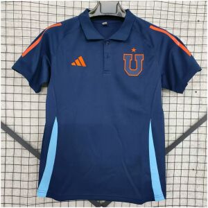 Mens Club Universidad de Chile Polo 2025/26 front view in navy with orange stripes