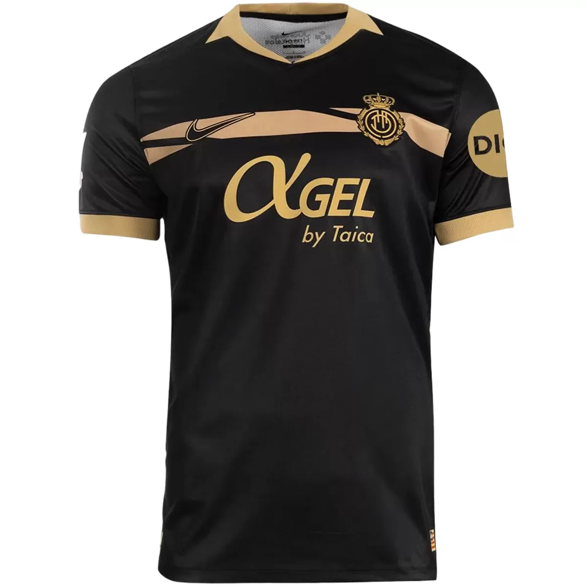 Mens RCD Mallorca Away Jersey 2026/27 Mens RCD Mallorca Away Jersey 2026/27 black shirt with champagne gold chest band front view