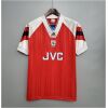 Mens Arsenal Retro Home Jersey 1992/93 on hanger showing red body with white sleeves, black and red bands, and JVC sponsor