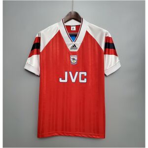 Mens Arsenal Retro Home Jersey 1992/93 on hanger showing red body with white sleeves, black and red bands, and JVC sponsor