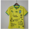 Mens World Cup Brazil Court Graffiti Board Home Jersey 2022 on hanger showing yellow jersey with graffiti portraits