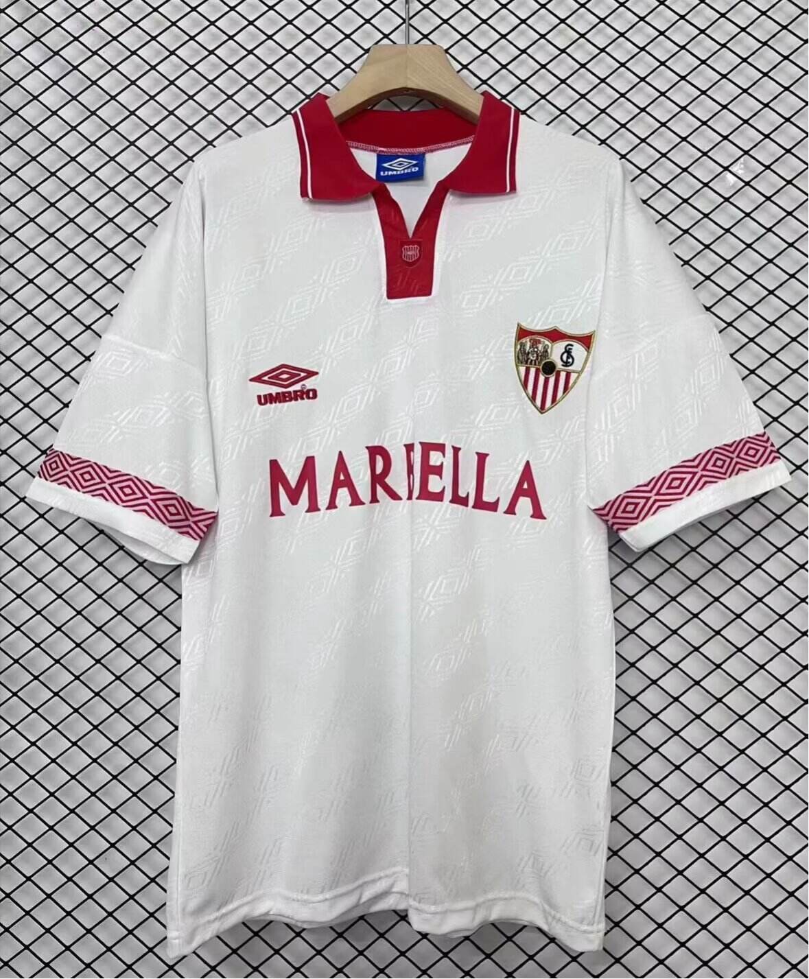 Mens Sevilla Retro Home Jersey 1994/96 Mens Sevilla Retro Home Jersey 1994/96 front view on display