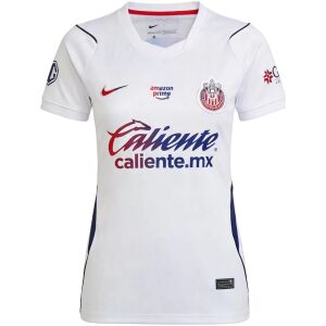 Women's Chivas Away Jersey 2026/27 white tailored shirt front view with full-colour club crest and Caliente sponsor