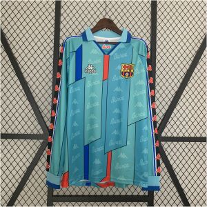 Mens Barcelona Retro Long Sleeve Away Jersey 1996/97 Mens Barcelona retro away jersey 1996/97 light teal front view