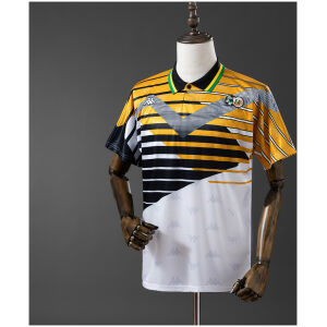 Mens South Africa World Cup Retro Home Jersey 1994 Mens South Africa World Cup Retro Home Jersey 1994 on mannequin showing gold stripes and chest chevron
