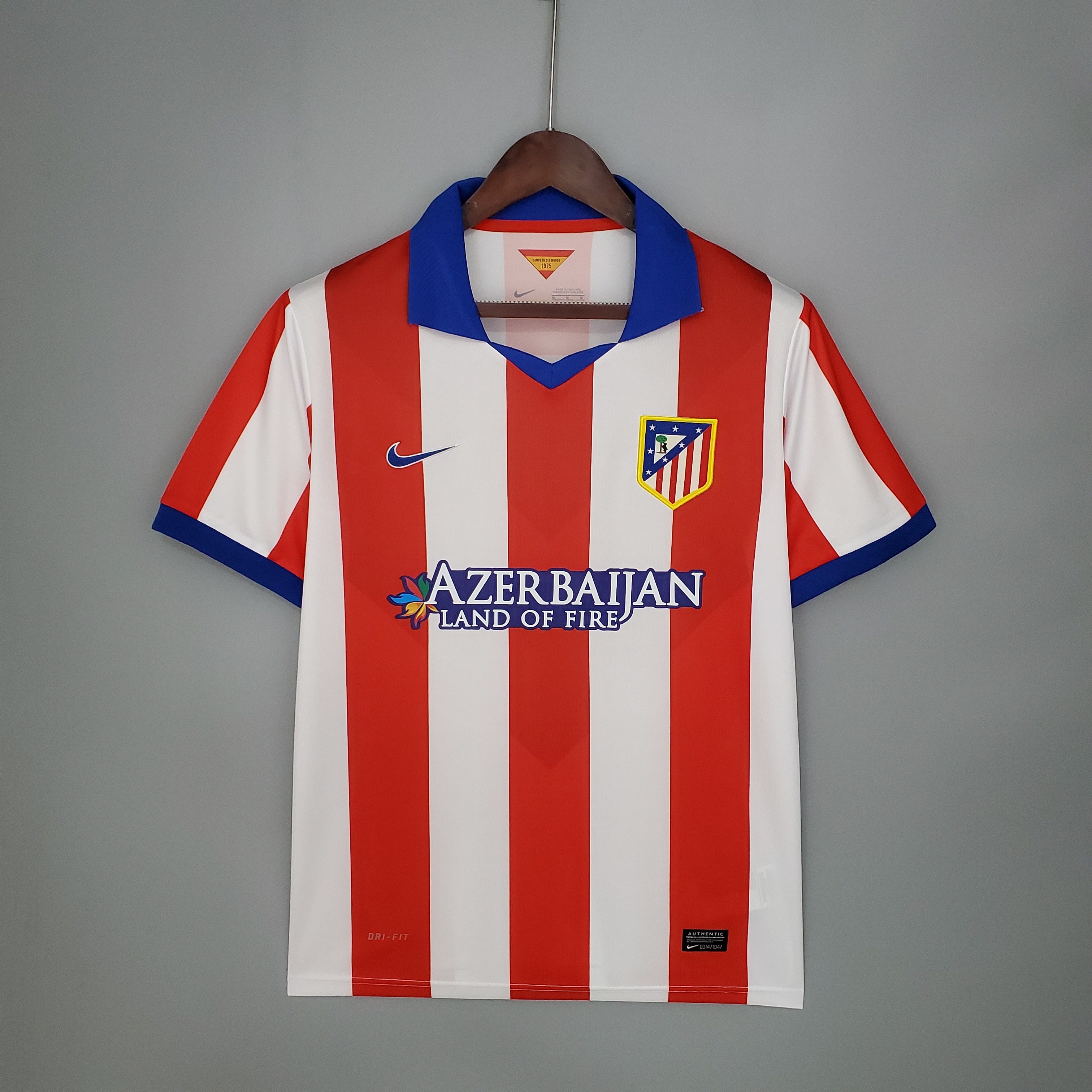 Mens Atletico Madrid Retro Home Jersey 2014/15 Mens Atletico Madrid Retro Home Jersey 2014/15 front view on display
