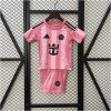 Kids Miami Home Kit 2025/26 front view showing striped pink shirt and shorts