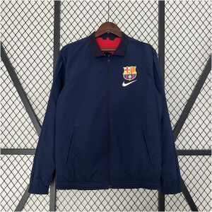Mens Barcelona Trench Coat Reversible Windbreaker 2023/24 Dark navy reversible Barcelona windbreaker with chest crest and Nike swoosh front view