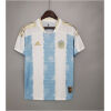 Mens Argentina Commemorative Edition White Blue Retro Jersey 2021 on hanger showing lyric stripes and Maradona patch