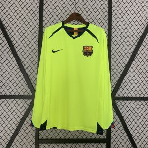 Neon yellow-green Barcelona retro long sleeve away jersey 2005/06 front view
