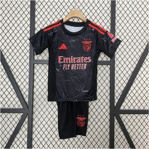 Kids Benfica Away Kit 2024/25 front view in black with constellation graphics