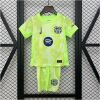 Kids Barcelona third kit volt-green shirt and shorts with marbled print front view