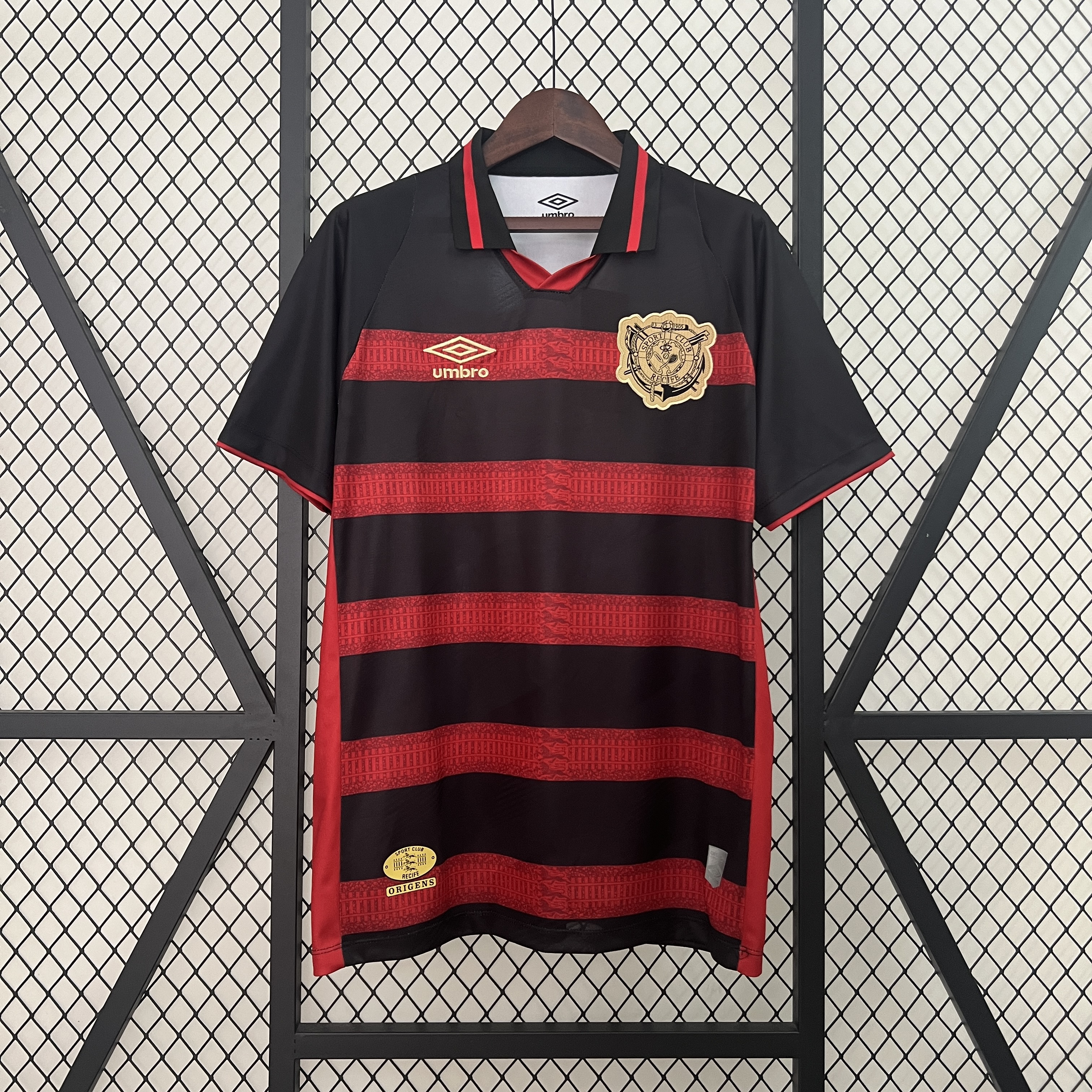 Mens Sport Recife All Sponsors Home Jersey 2024/25 Mens Sport Recife All Sponsors Home Jersey 2024/25 front view showing hooped design