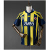 Mens Fenerbahce SK Retro Home Jersey 2007/08 on mannequin showing navy and yellow stripes with avea sponsor and centenary badge