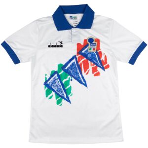 Italy retro 1994 white pre-match shirt with blue collar and chest print front view