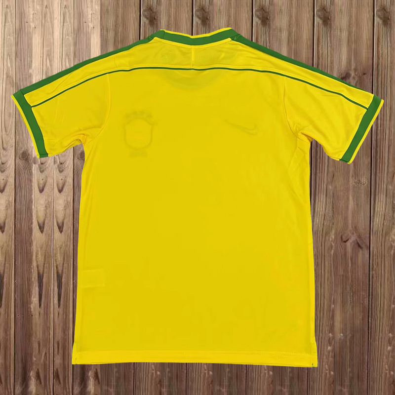 Mens World Cup Brazil Signed Edition Yellow Retro Home Jersey 1998 Mens World Cup Brazil Signed Edition Yellow Retro Home Jersey 1998 back view detail