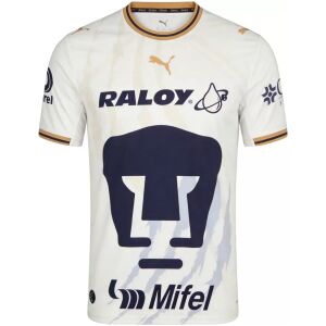 Mens Pumas UNAM Away Jersey 2026/27 cream white shirt front view with navy Pumas head emblem