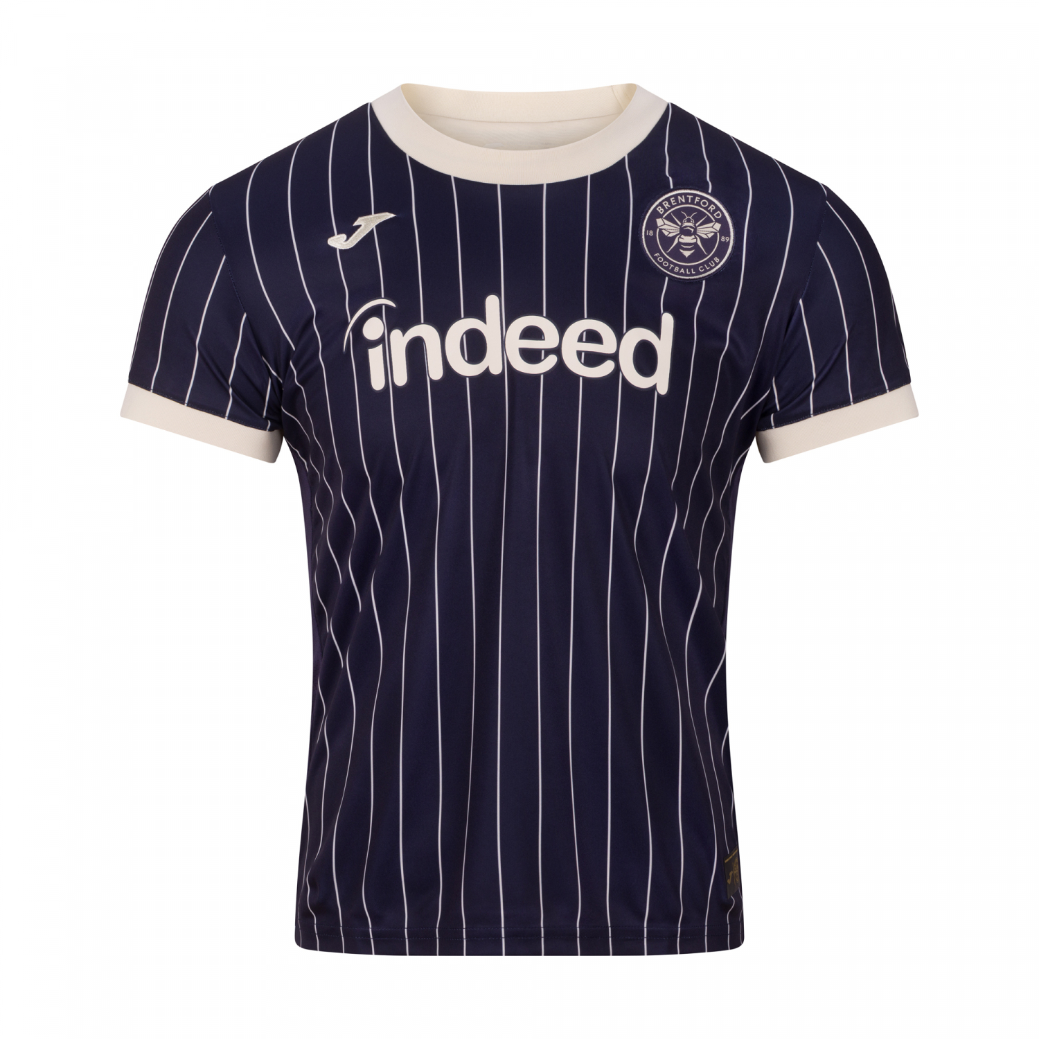 5863 515.jpg Womens Brentford away jersey 2026/27 front view with navy pinstripes and cream collar