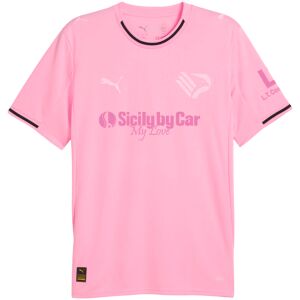 Solid pink Palermo home shirt with black-trimmed collar and sleeve hems front view