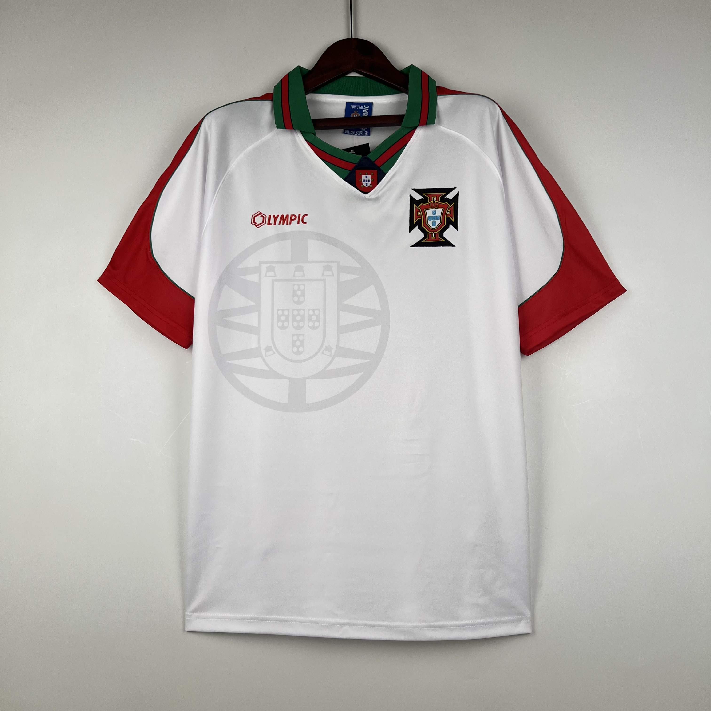 Mens Portugal Retro Away Jersey 1996 Mens Portugal Retro Away Jersey 1996 front view on hanger