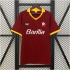 Mens Roma Retro Home Jersey 1989/90 on hanger showing carmine red body and yellow polo collar