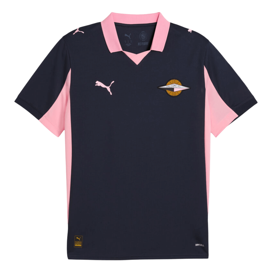 Mens Palermo Away Jersey 2025/26 Mens Palermo away jersey dark navy with pink collar and crest front view