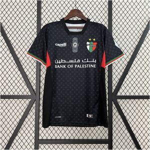 Mens Palestino Deportivo Away Jersey 2024/25 Mens Palestino Deportivo Away Jersey 2024/25 front view in black with red flank inserts