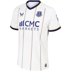 Mens Everton Away Jersey 2026/27 white shirt with navy and amber pinstripes front view