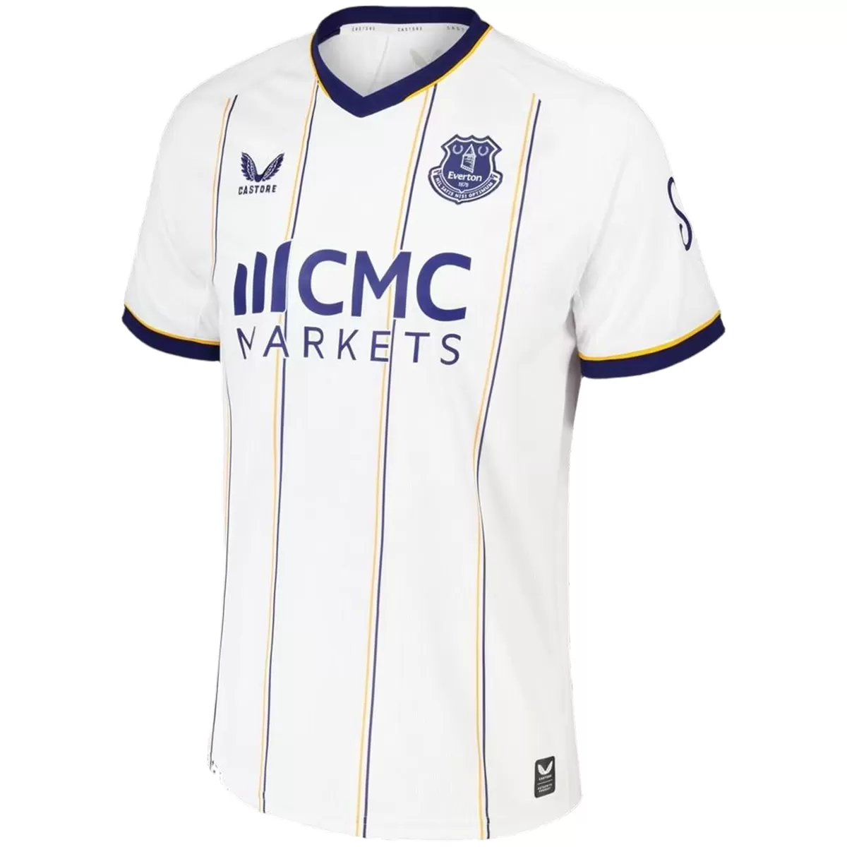 Mens Everton Away Jersey 2026/27 Mens Everton Away Jersey 2026/27 white shirt with navy and amber pinstripes front view